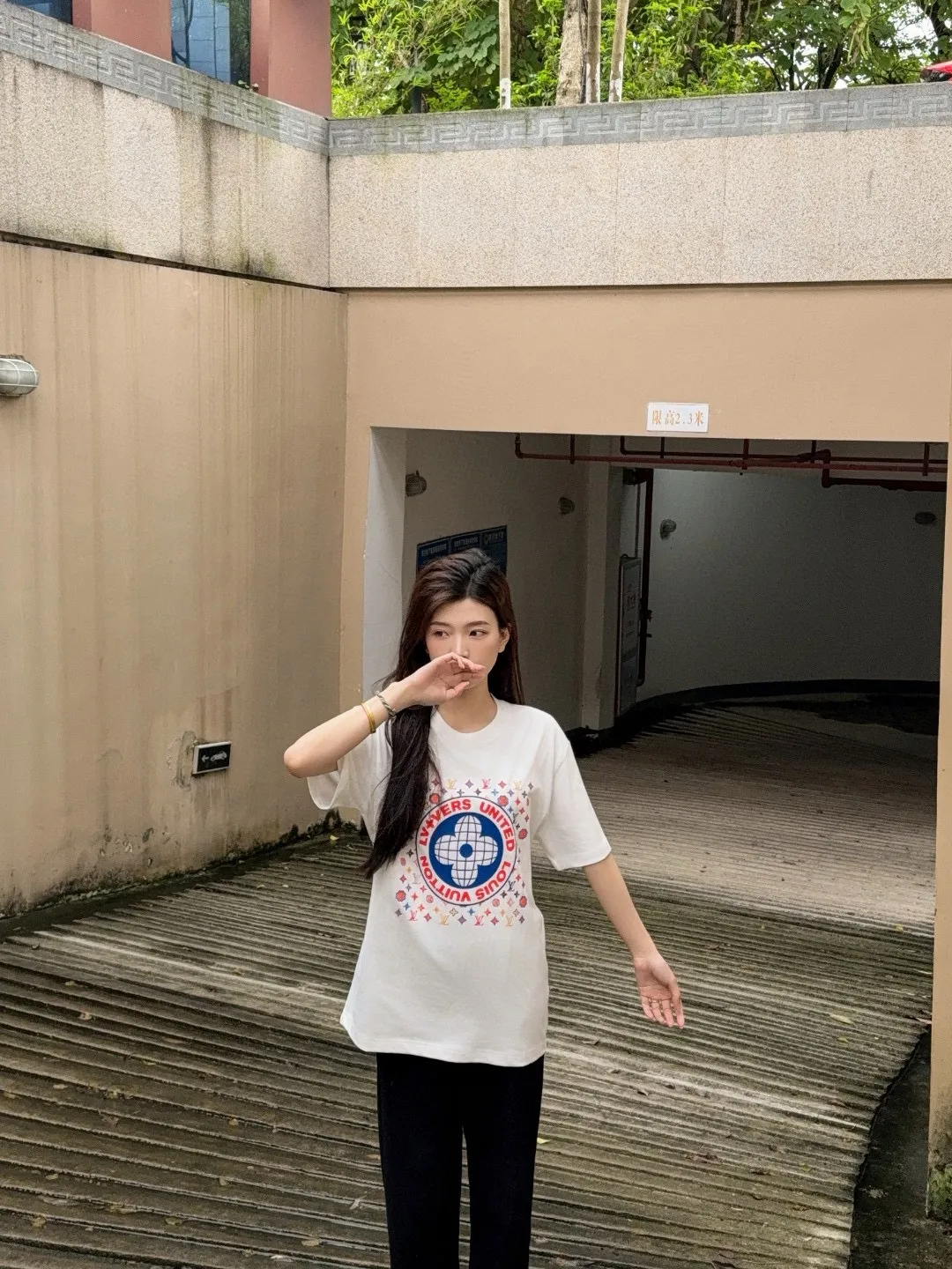 Louis Vuitton/Louis Vuitton 25ss printed logo laminated letter short sleeves
